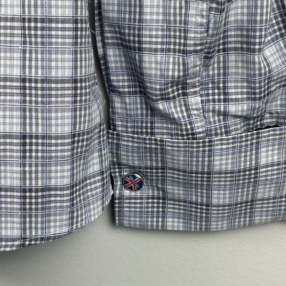 English Hero  Men’s Large Shirt Another Tricky Day Gray Button Up Geometric Rock - Picture 5 of 11